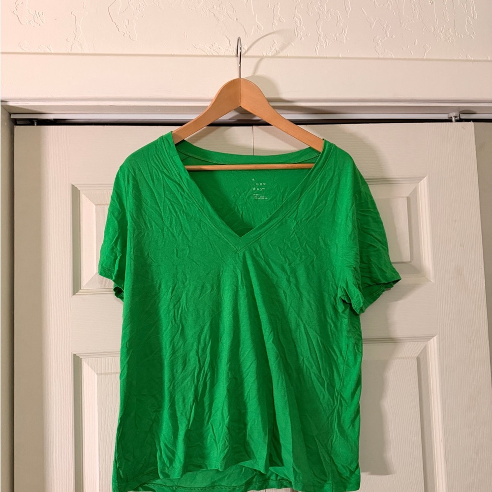 a new day Bright Green V-Neck Short Sleeve Top